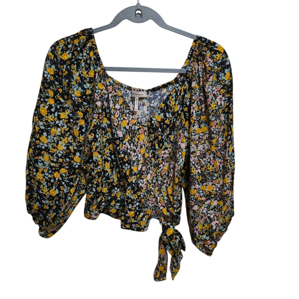 BCBG Floral Crop Top Size XS Boho Cottagecore Blue Yellow Pink NEW